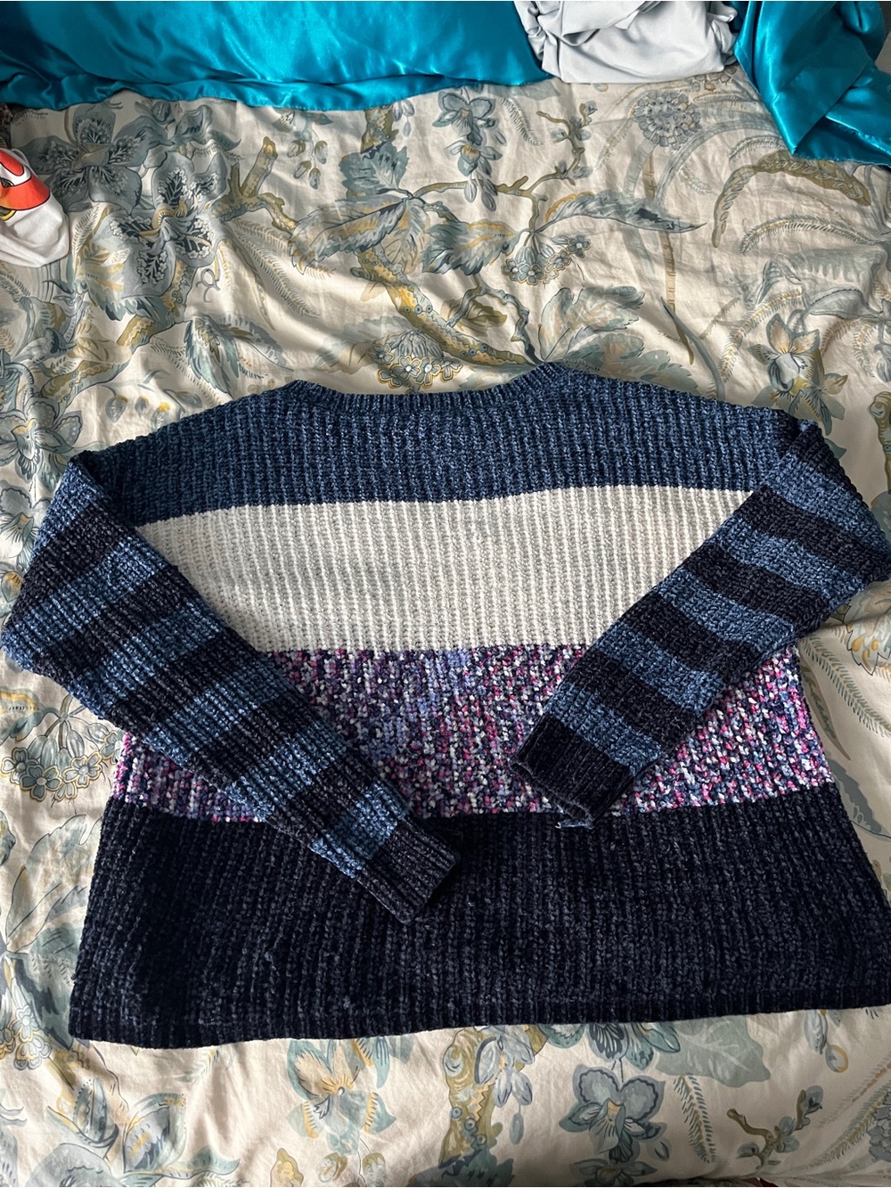 Striped Crewneck Knit Sweater in Navy, Cream & Multicolor